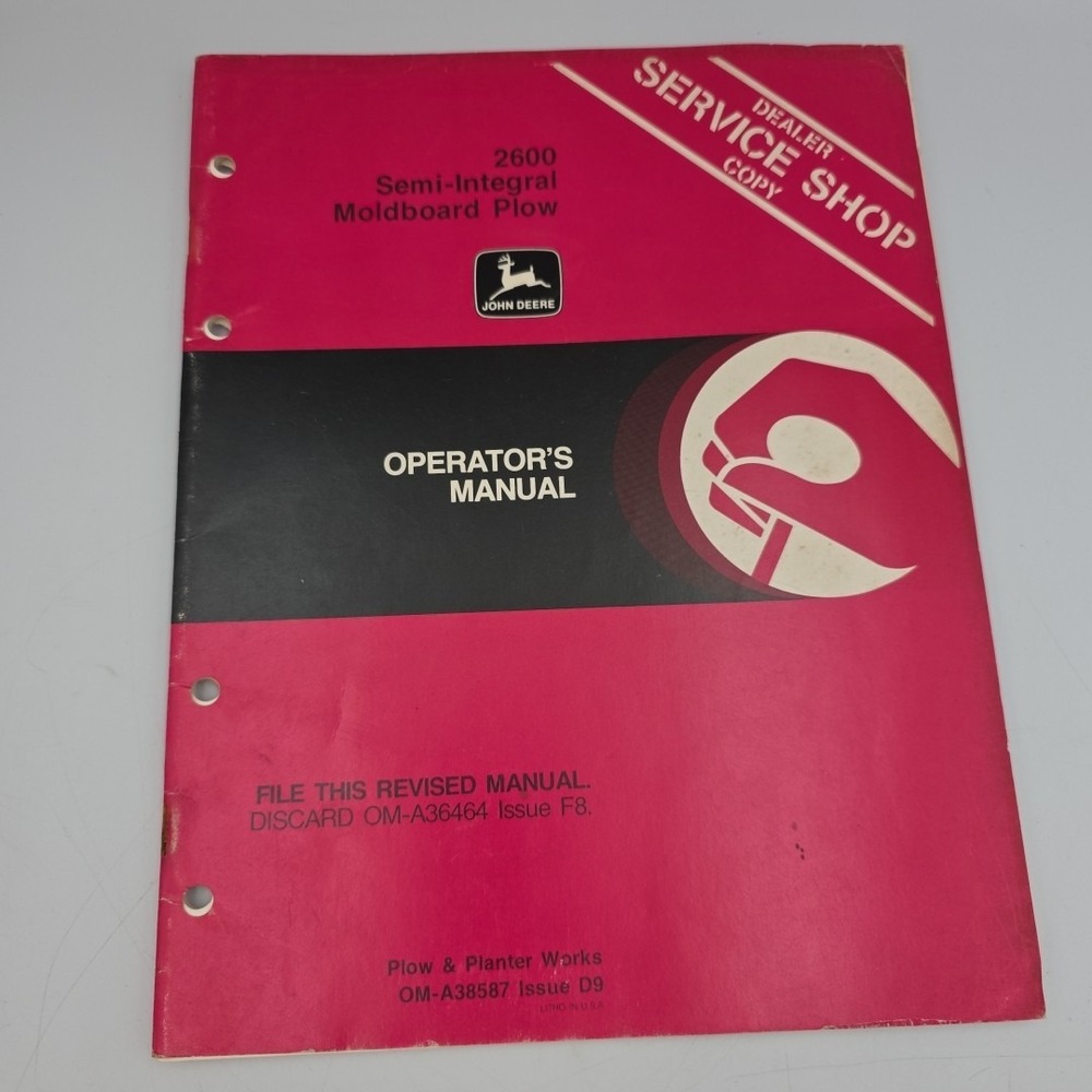 John Deere 2600 Semi-Integral Moldboard Plow Factory Shop Operators Manual